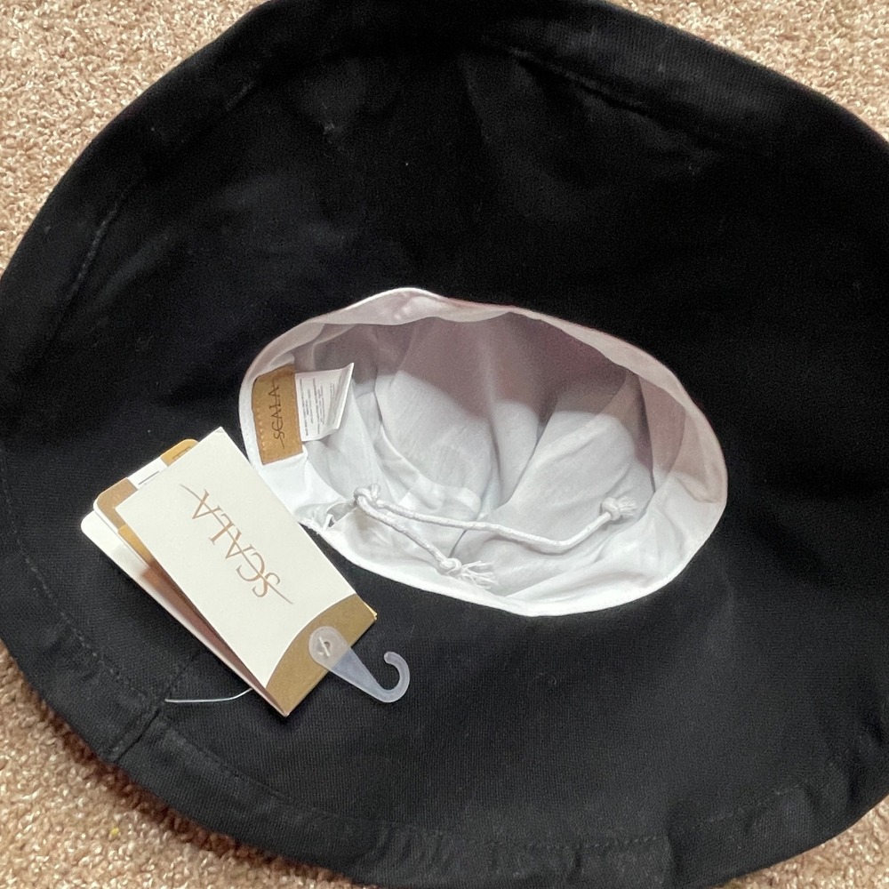 Scala Women's Black Wide Brim Sun Hat Cotton Blend Adjustable Beach Vacation - Picture 3 of 4